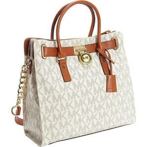 Michael Kors Hamilton Logo Shoulder Tote‎ Vanilla Brown/White